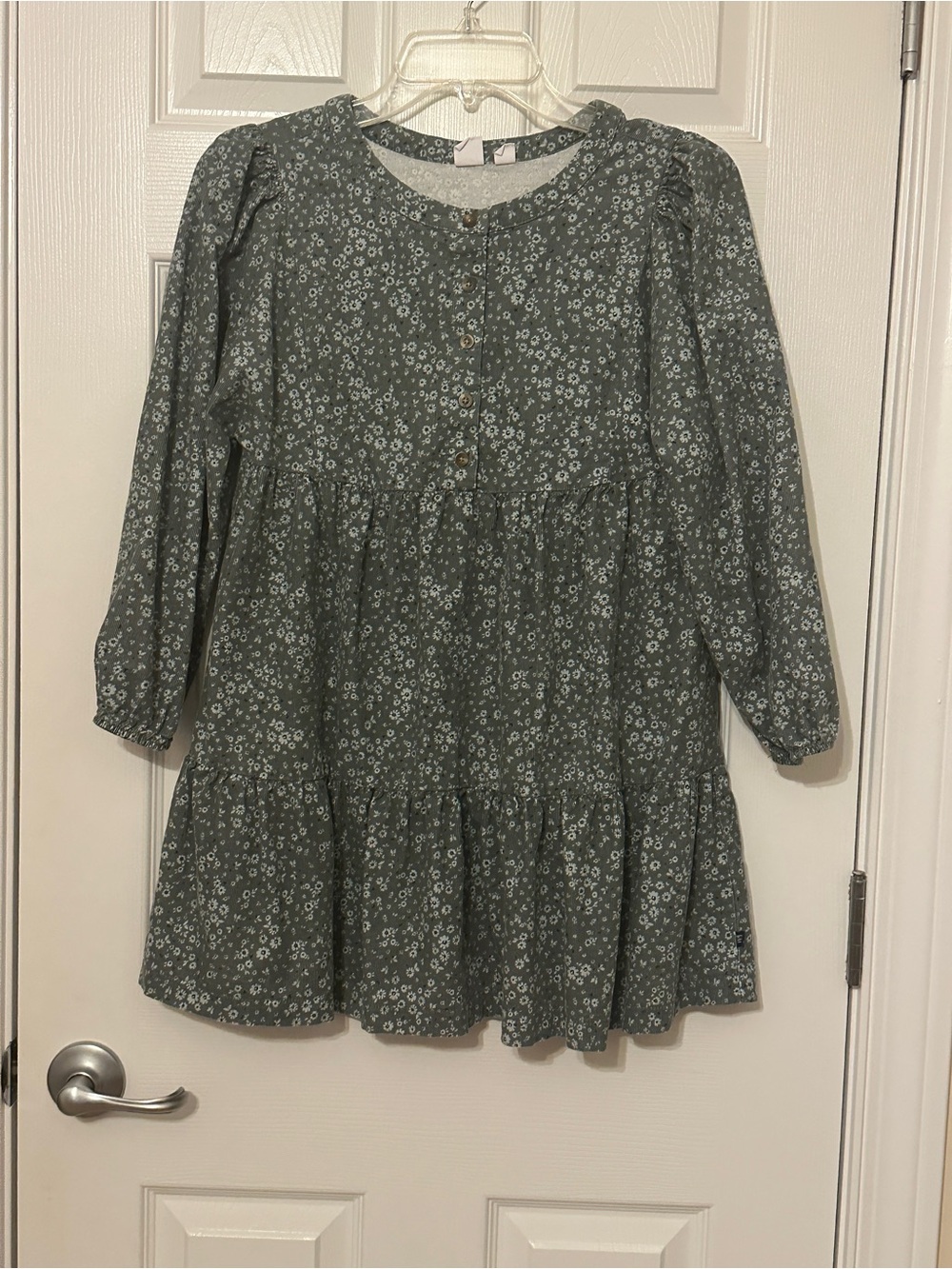 GAP Girls Green Floral Tiered Long-Sleeve Dress
